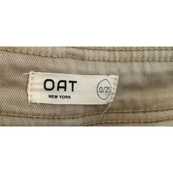 Oat High-Waisted Wide-Leg Jeans Khaki Color Pants With Frayed Hem - Picture 7 of 9